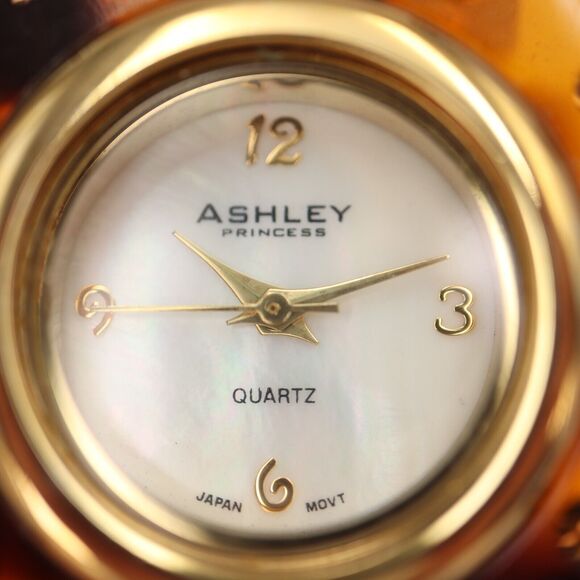 Ashley Princess Womens Watch MOP Dial Tortoise Jewel Bezel Cuff Bracelet Working - Picture 8 of 13